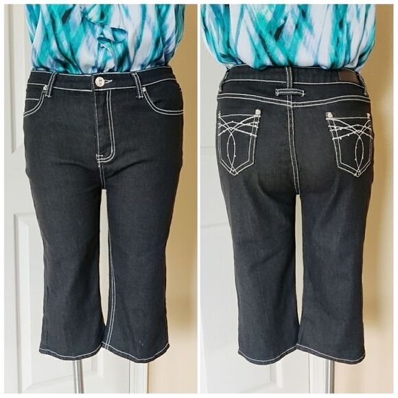 DKIN embellished black denim capris sz 14 - Picture 1 of 10